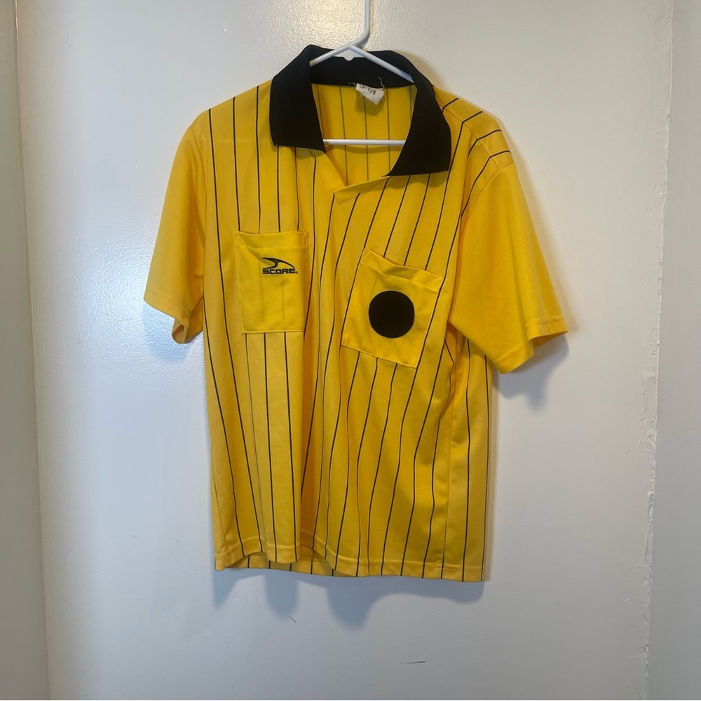 Score referee yellow and black striped shirt‎ men's size medium